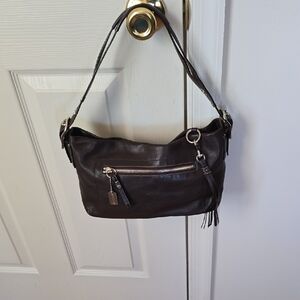 Brown Authentic Coach Shoulder Bag Outside Zipper Pocket,3 Inside Pockets
